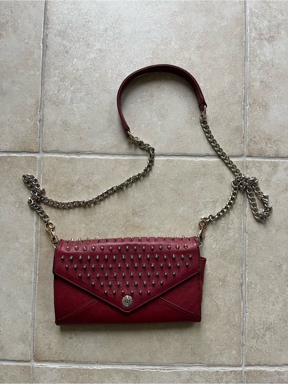 Rebecca Minkoff Red Studded Leather Crossbody with Chain Strap